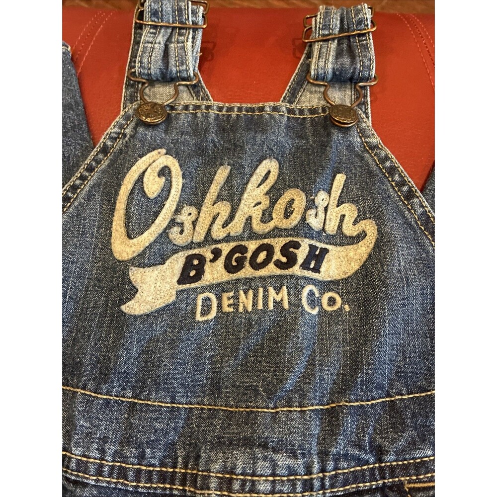 OshKosh Bgosh Toddler Overalls 2T Blue Denim Vestbak Embroidered Patch Logo Bib